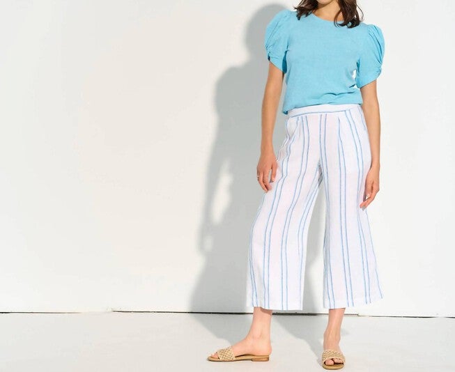 CROPPED WIDE LEG PANTS IN SUNNY STRIPES, Sunny Stripes / White, hi-res image number 0
