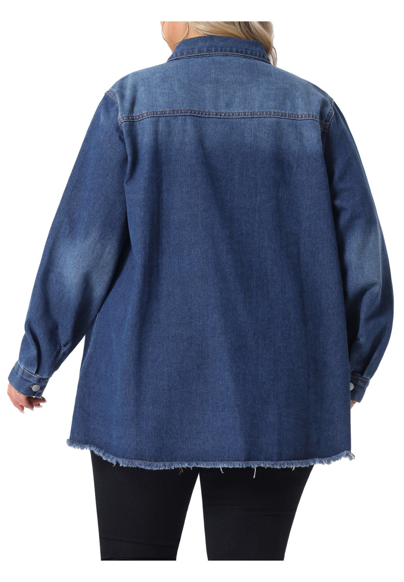 Long Sleeve Denim Jackets Boyfriend Shirt Jean Jacket, Dark Blue / Navy, alternate image number 3