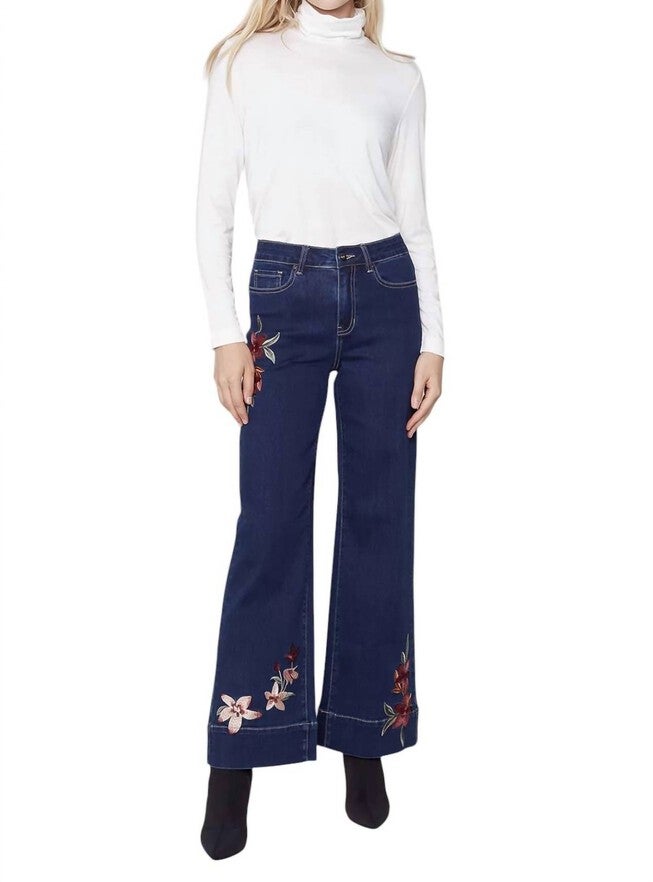 EMBROIDERED WIDE LEG JEAN, Indigo / Azure Blue, alternate image number null