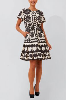 Annick - Beatrice Dress Fit & Flare Belted Heart Print