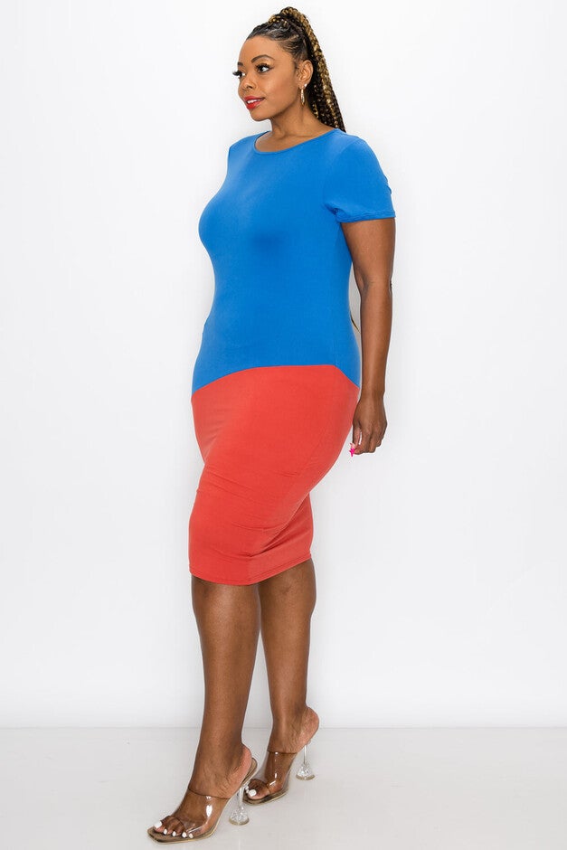COLORBLOCK BODYCON DRESS, Cobalt and Marsala Lt / Cobalt, alternate image number null