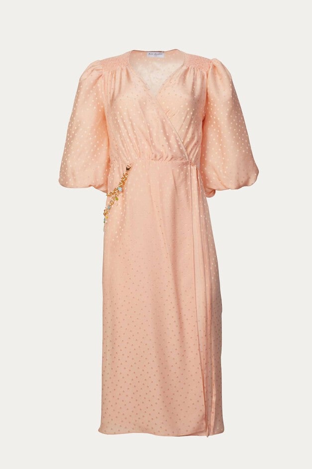 MIDI DRESS WITH CHAIN IN PEACH JACQUARD, Peach Jacquard / Pink, hi-res image number null