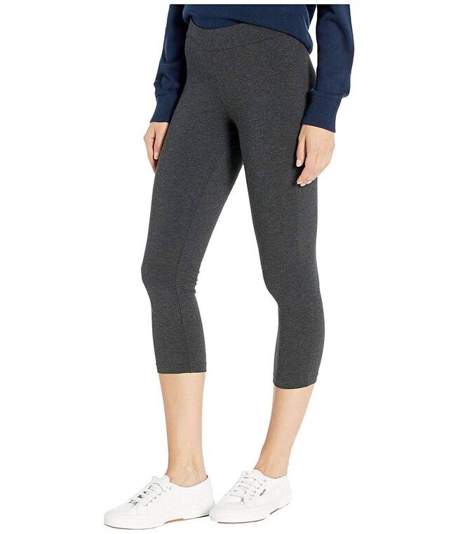 Women'S Wide Waistband Blackout Cotton Capri Legging in Graphite Heather, Graphite Heather / Charcoal Grey, hi-res image number 0