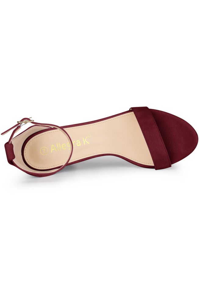 Buckle Ankle Strap High Chunky Heels Sandals, Burgundy / Burgundy, alternate image number 3