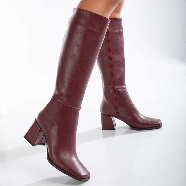 CELESTE - BURGUNDY MATT KNEE HIGH BOOTS, BURGUNDY / Burgundy, alternate image number 3