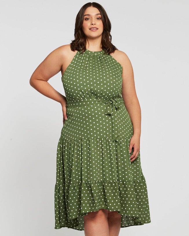 La Bocca Green Polka-Dot Halter Dress, SageMilk / Sage Green, alternate image number null