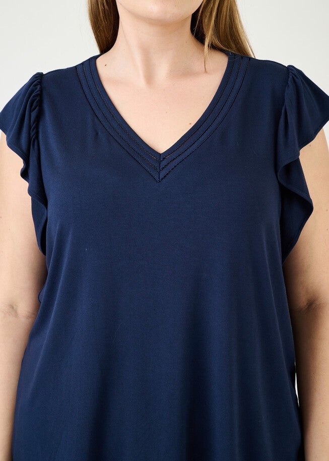Kyra Ruffle Sleeve V-Neck Top, INDIGO / Navy, alternate image number null