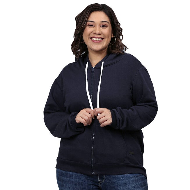 Navy Hooded Front Zip Sweatshirt, Navy / Navy, hi-res image number null