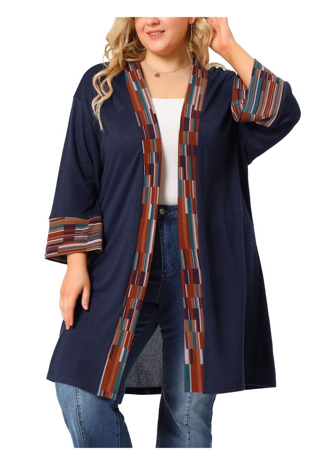 OPEN FRONT BOHO BOHEMIAN KNIT CARDIGAN, Dark Blue / Navy, alternate image number 2