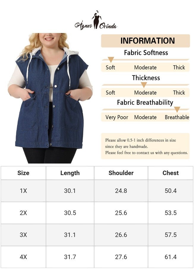 DRAWSTRING HOOD UTILITY LONG JEAN DENIM JACKET VEST, Dark Blue / Navy, alternate image number 4