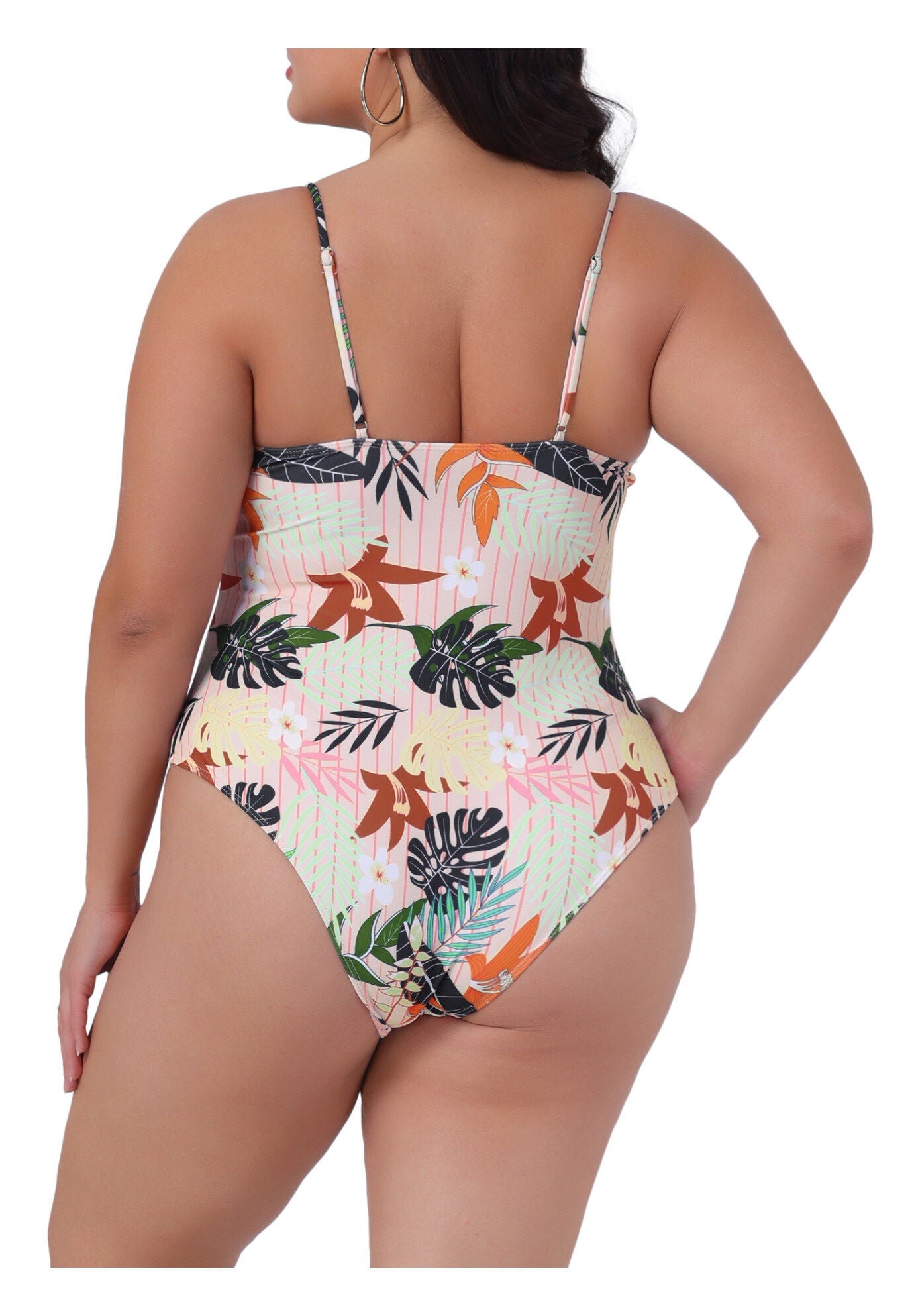 Summer Swimsuit Floral Tropical Pattern Swimdress Bathing Suit, Pink / Pink, alternate image number 3