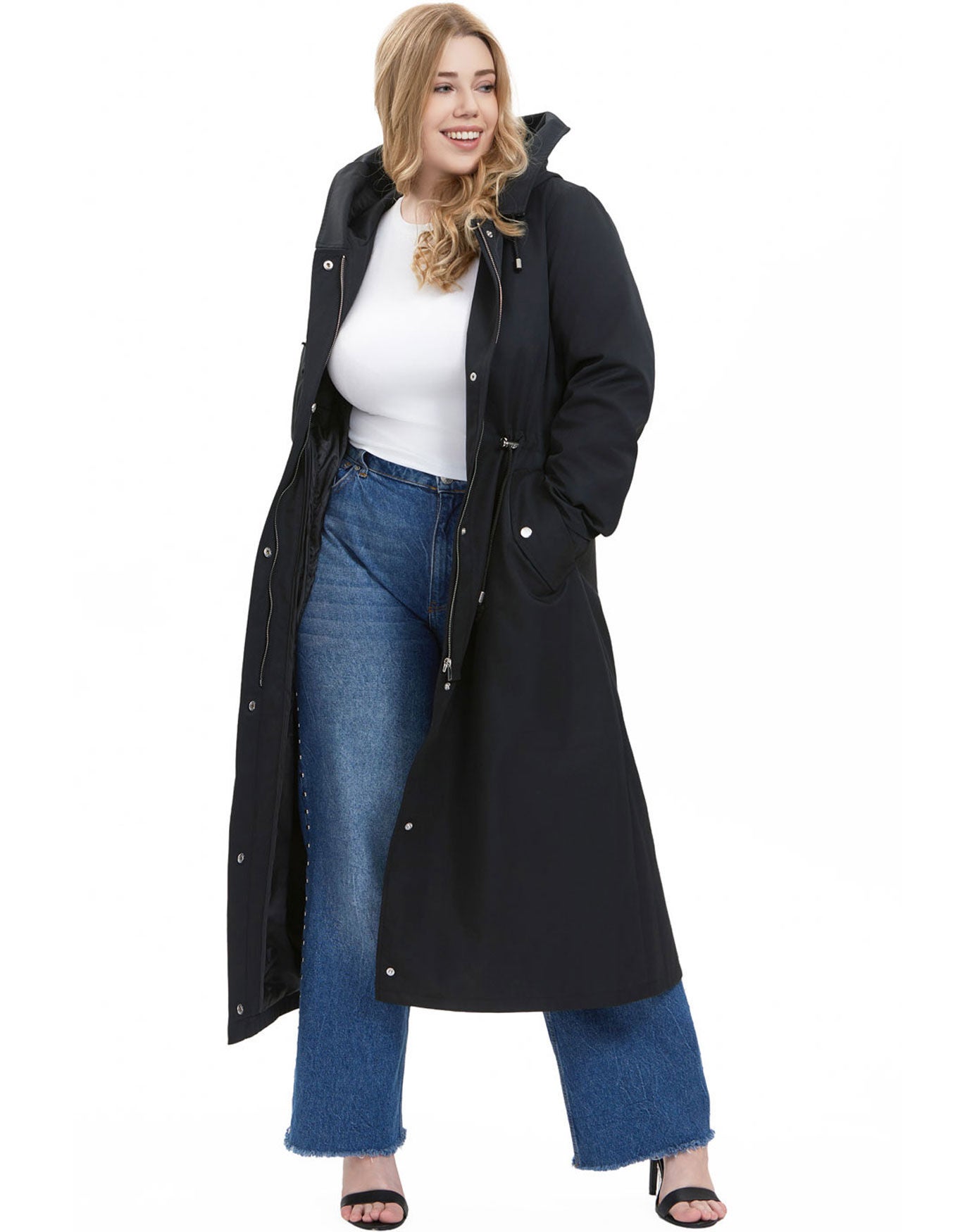 Hooded Zip-Out Lined Long Parka Coat, Black, alternate image number 3