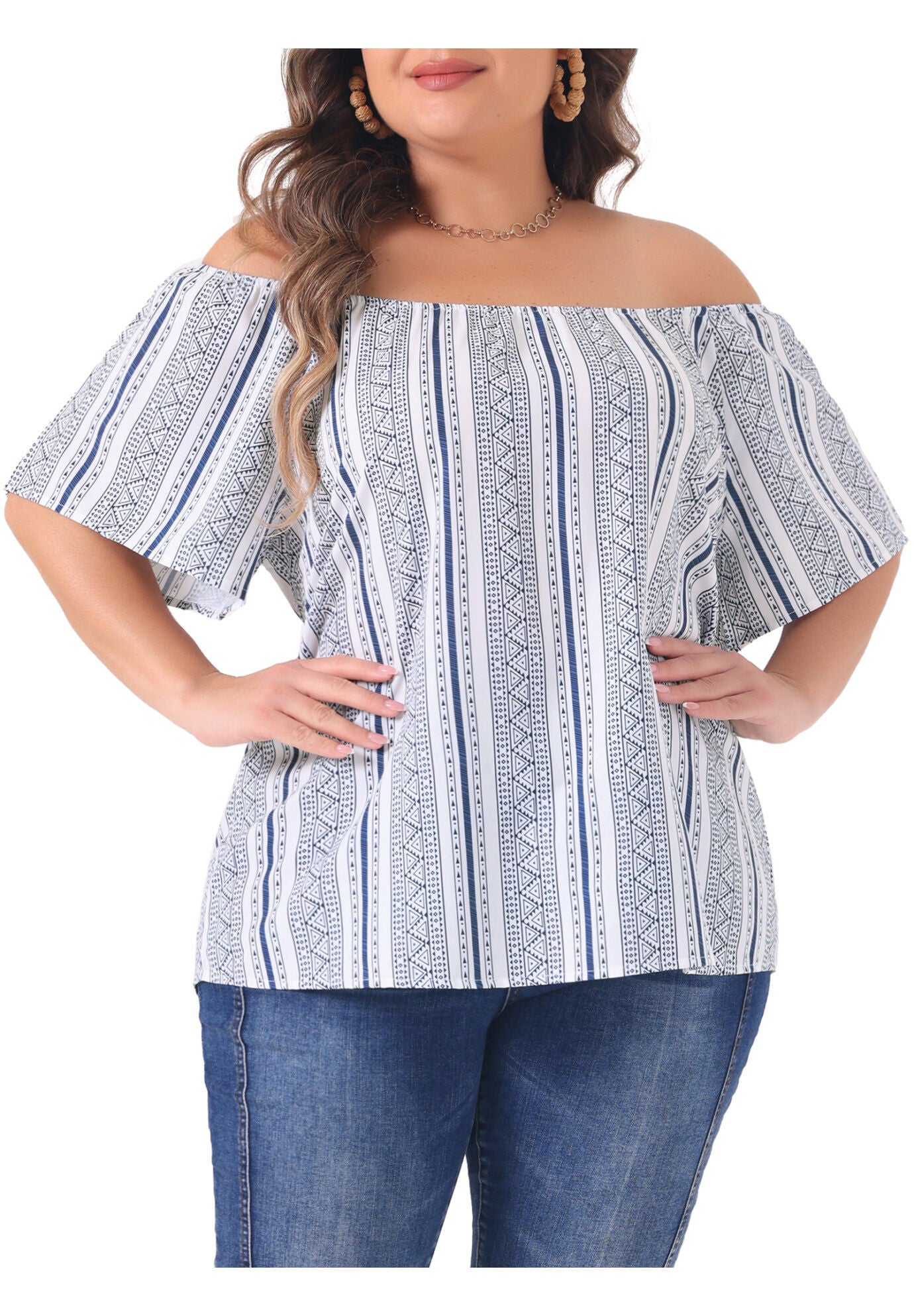 BOHO OFF SHOULDER SHORT SLEEVE CASUAL T-SHIRT TOP, White / White, alternate image number 2