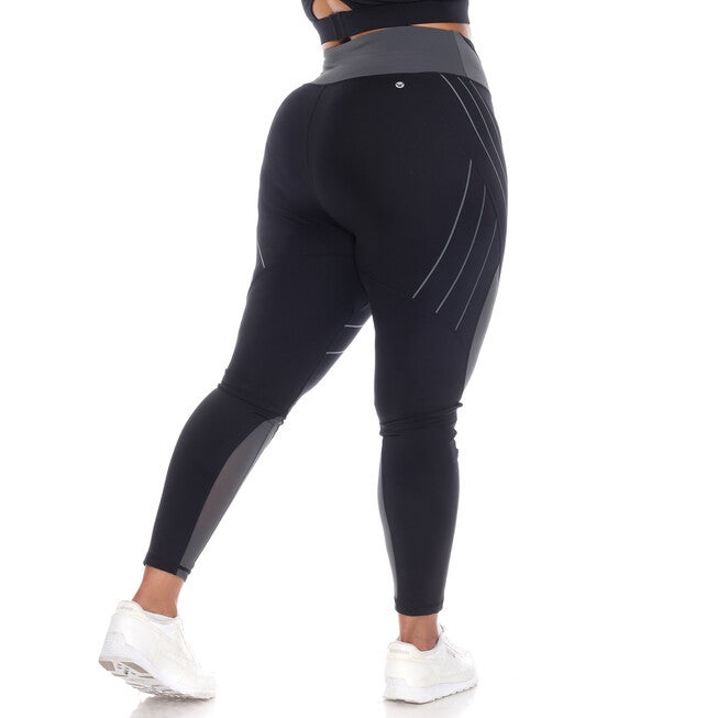 High-Waist Reflective Piping Fitness Leggings, Black / Black, alternate image number null
