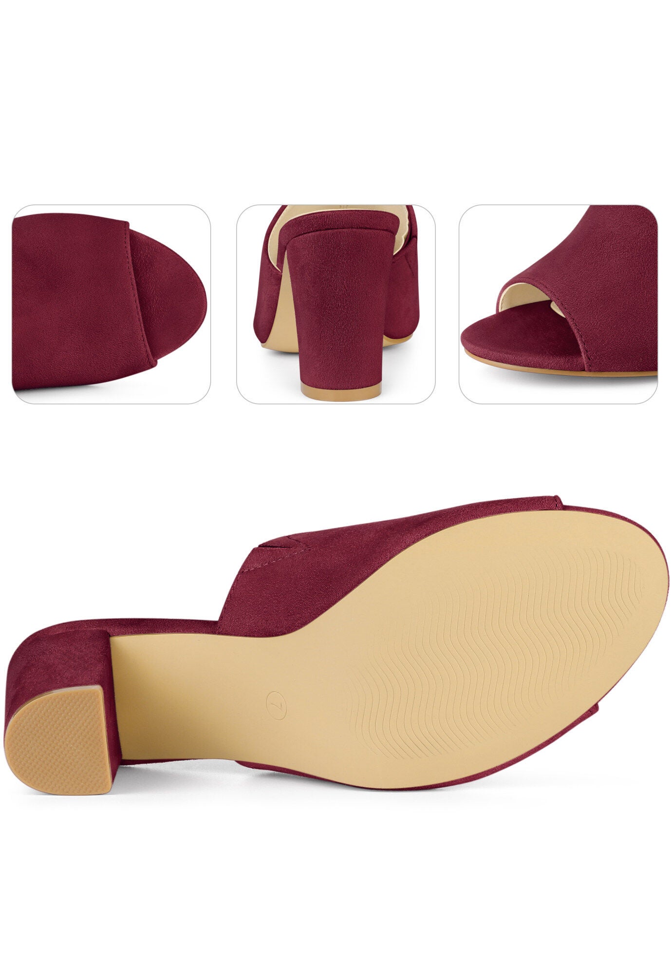 Slip On Chunky Heels Mules Slide Sandals, Burgundy / Burgundy, alternate image number 3