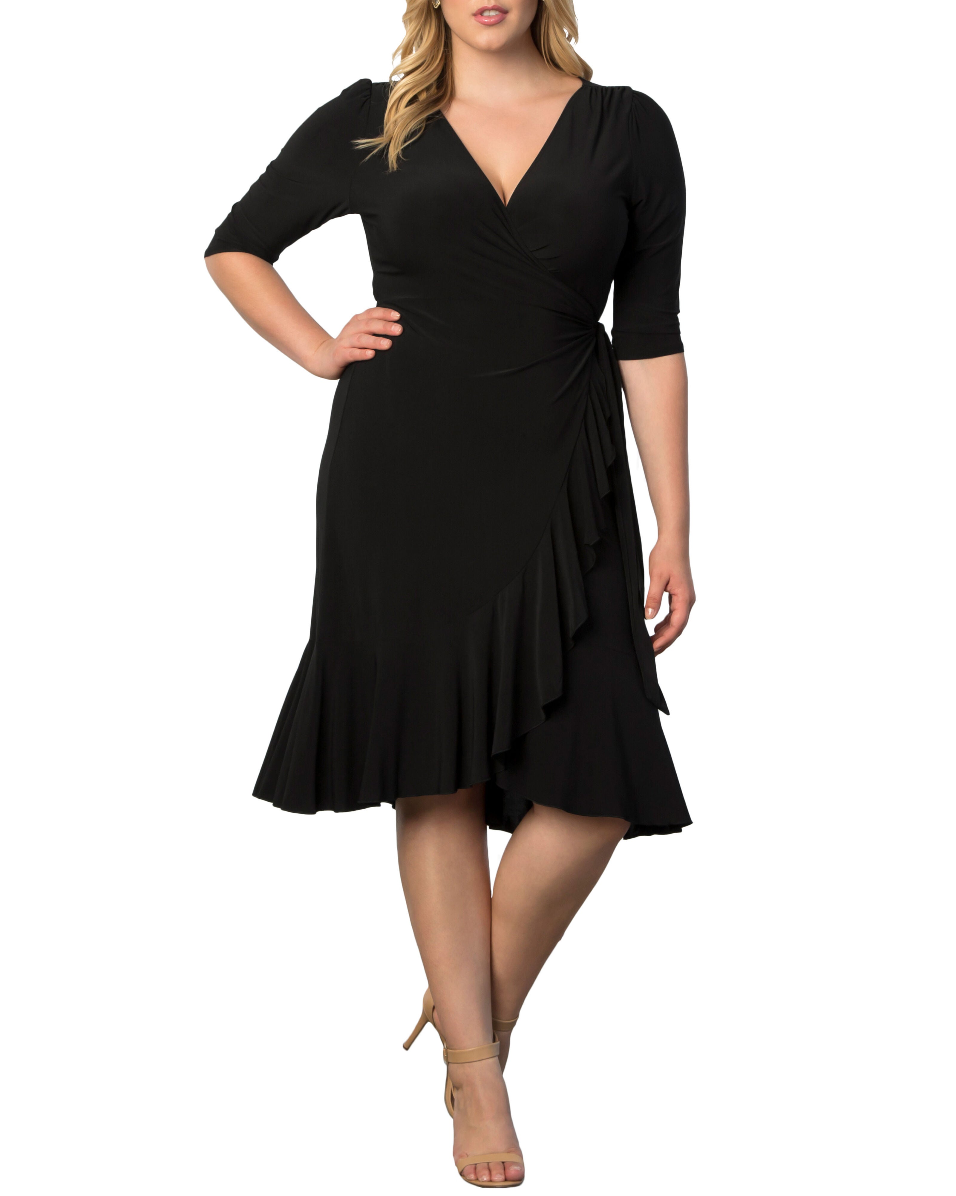 Whimsy Wrap Dress, BLACK NOIR / Black, alternate image number 1