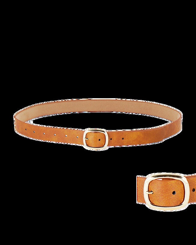 Round Square Buckle Belt Brown, BROWN / Brown, hi-res image number null
