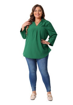 V Neck 3/4 Sleeve Flowy Blouse Work Chiffon Shirt