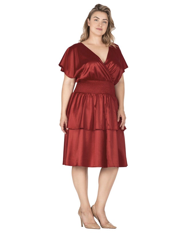 Rouge Women's Iconic Satin Midi Plus Size Dress, Red / Carmine, alternate image number 4