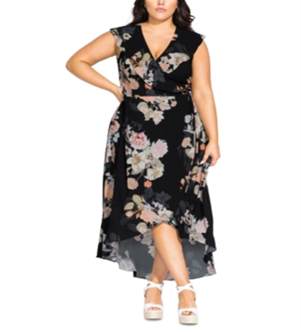 City Chic Women s Trendy Plus High Low Maxi Wrap Dress Black Size XS Dia Co