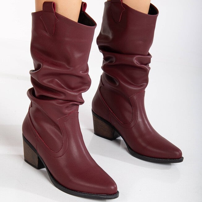 BONNIE - BURGUNDY SLOUCH WESTERN BOOTS, BURGUNDY / Burgundy, alternate image number 1