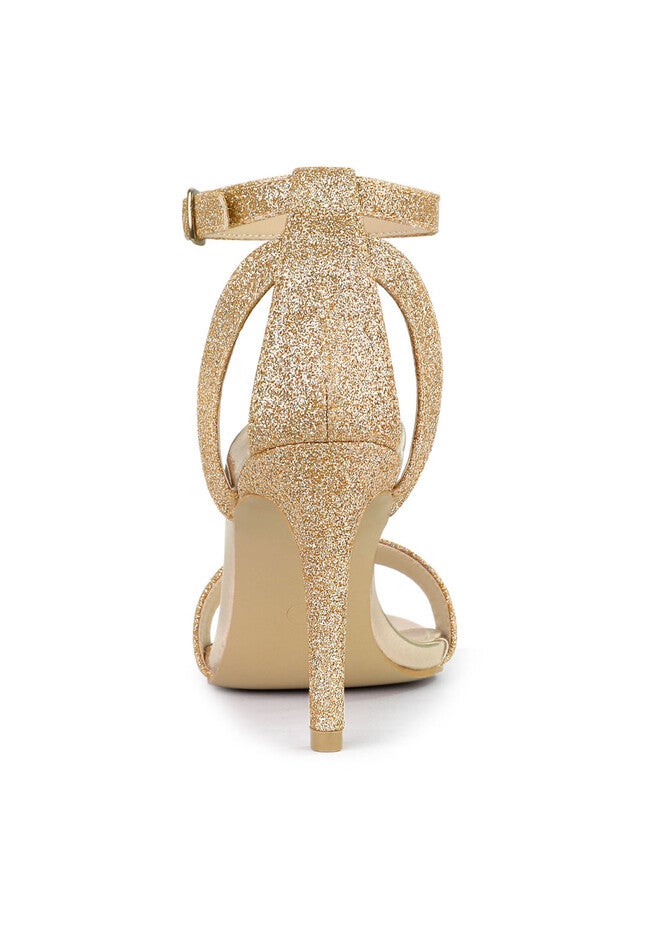 Glitter Ankle Strap Stiletto High Heel Sandals, Gold / Gold, alternate image number 2