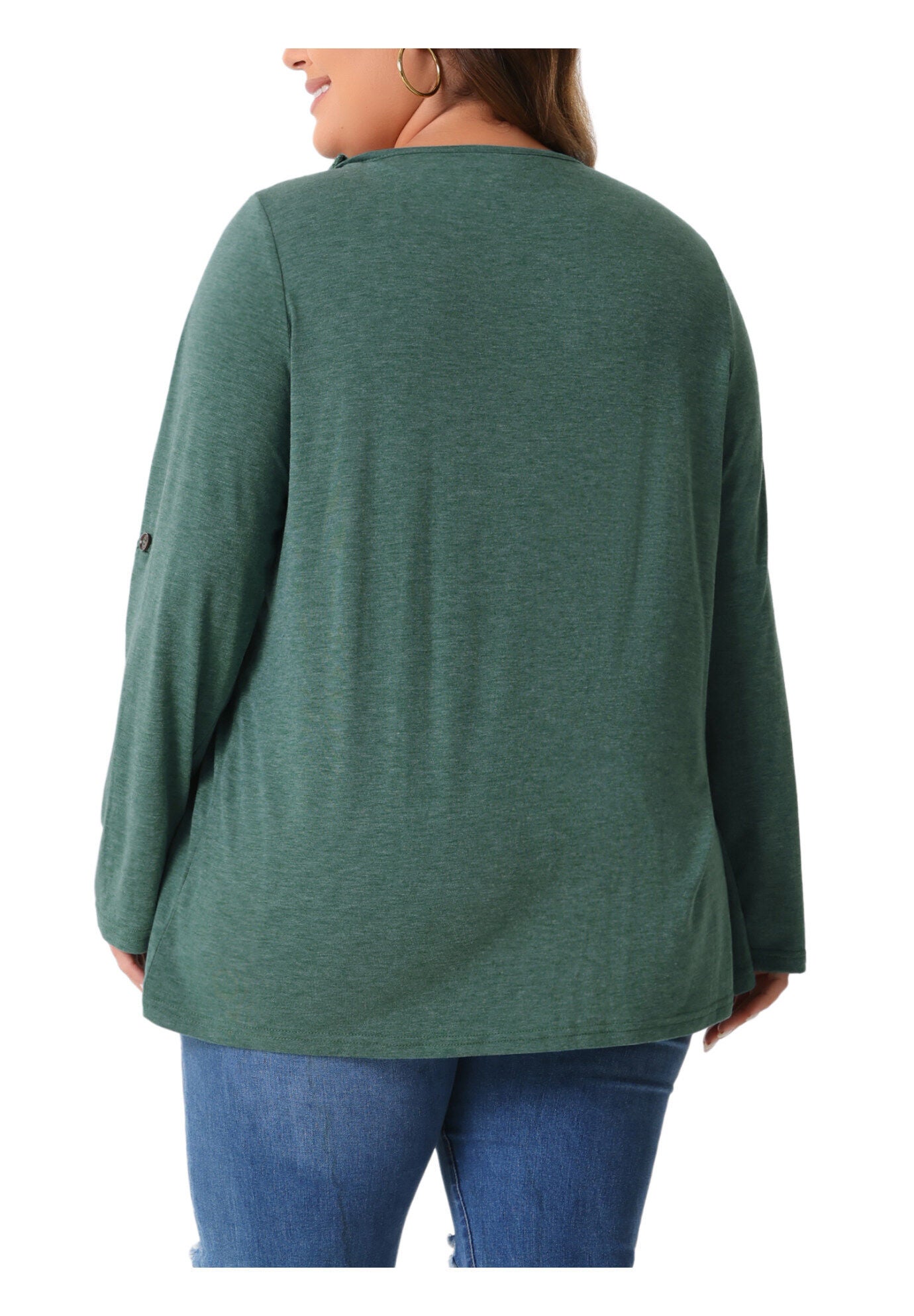 Square Neck Flowy Pleated Loose Fit Tunic Top, Green / Hunter Green, alternate image number 3