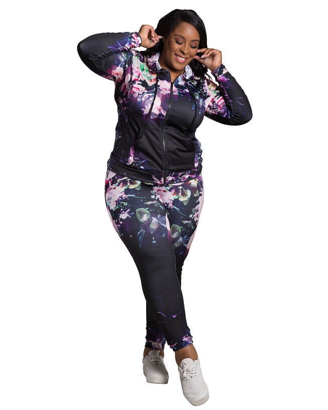 Lena Activewear Tracksuit Leggings, Black Floral / Black, alternate image number null