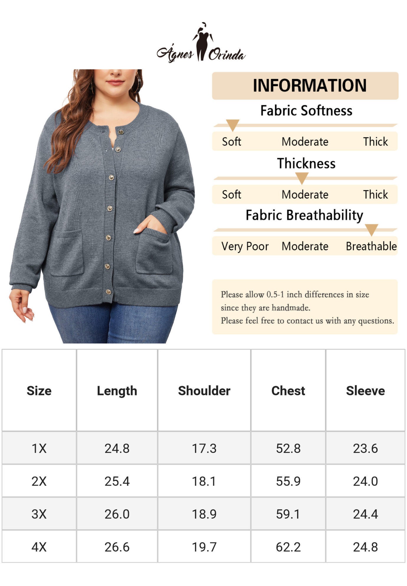 Button Down Crew Neck Sweater Knit Cardigan, Gray / Charcoal Grey, alternate image number 4