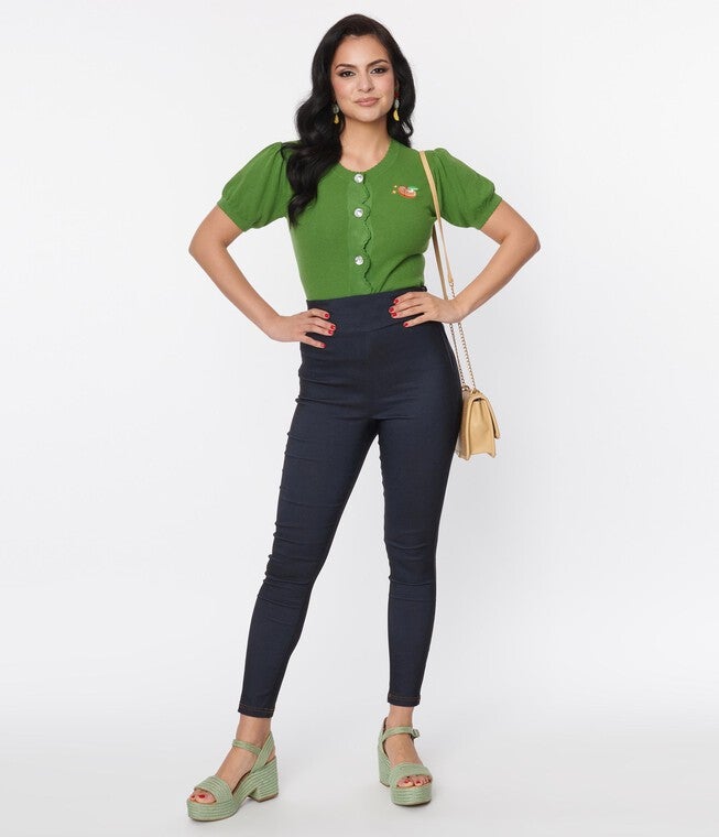 Unique Vintage Denim Bengaline & Peach Rizzo Cigarette Pants, , alternate image number null