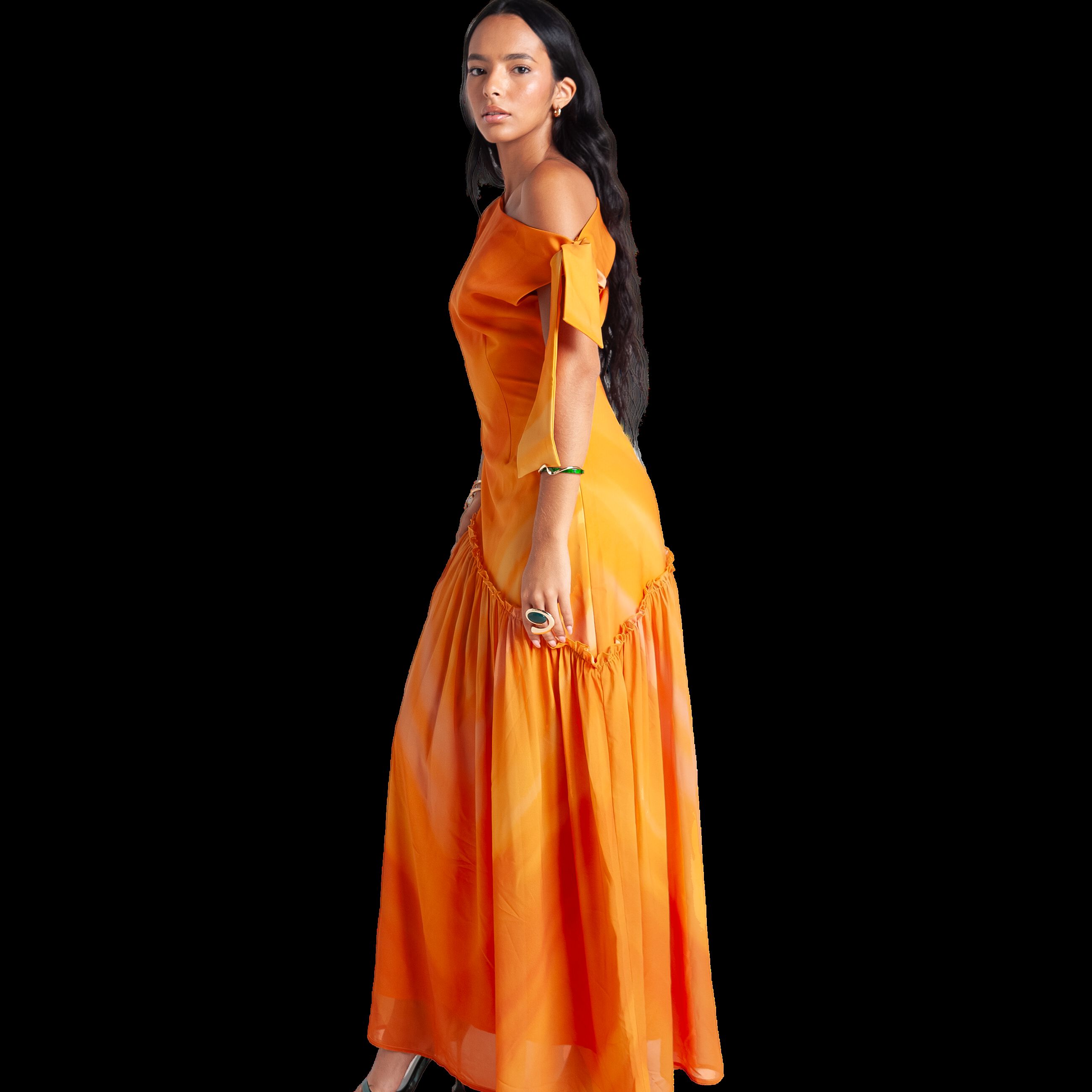 Asymmetric Maxi Dress, Orange / Orange, alternate image number 2