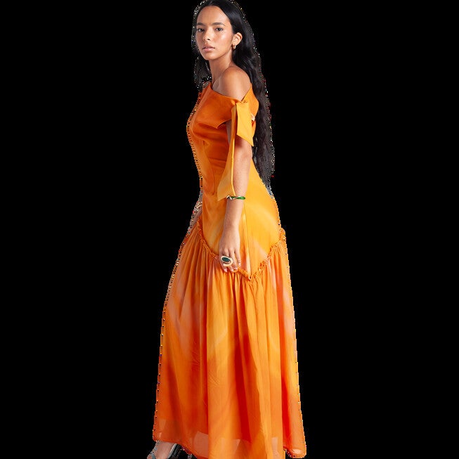 Asymmetric Maxi Dress, Orange / Orange, alternate image number 2