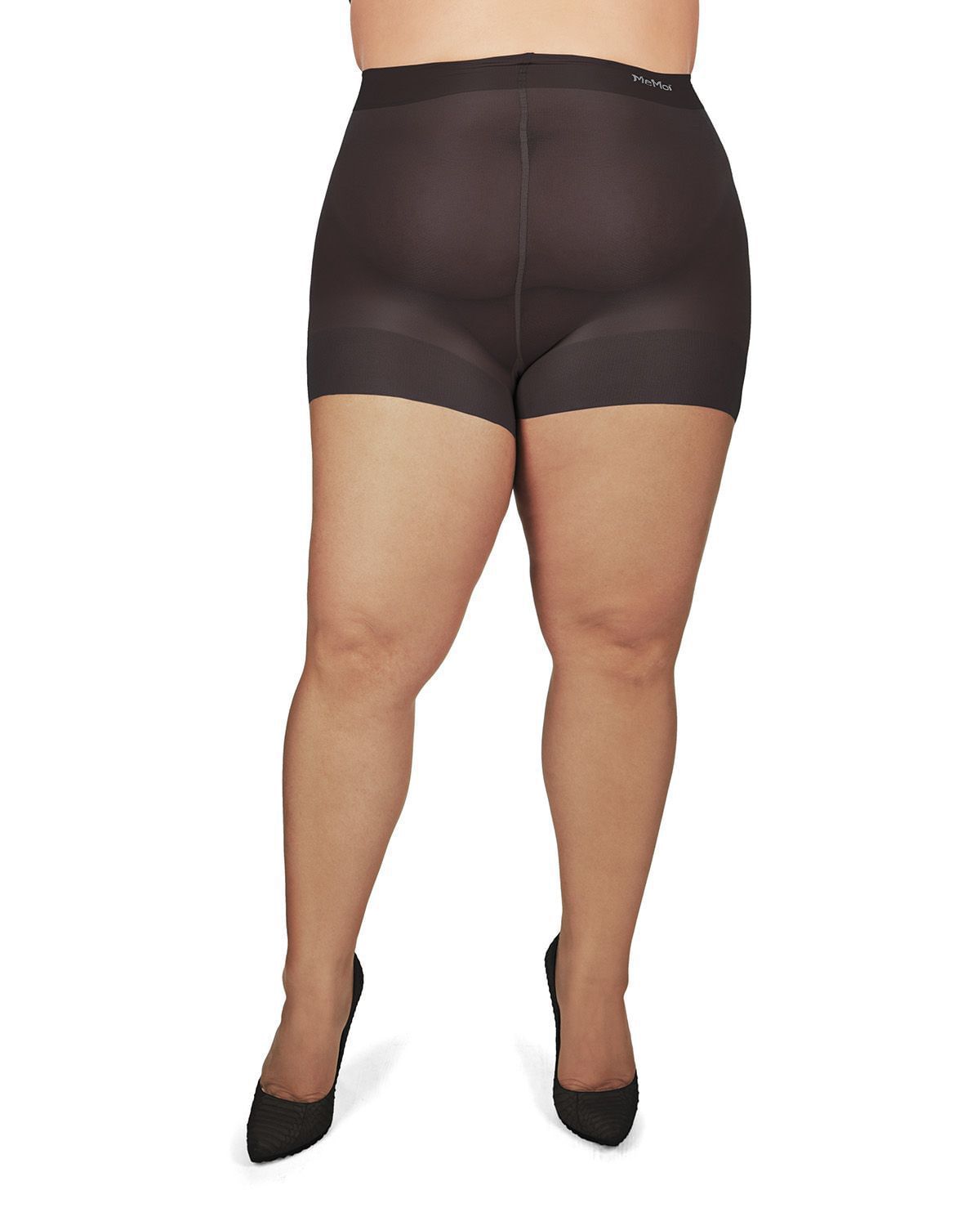 Plus Size Curvy Ultra Sheer Control Top Pantyhose, Off Black / Black, alternate image number 1
