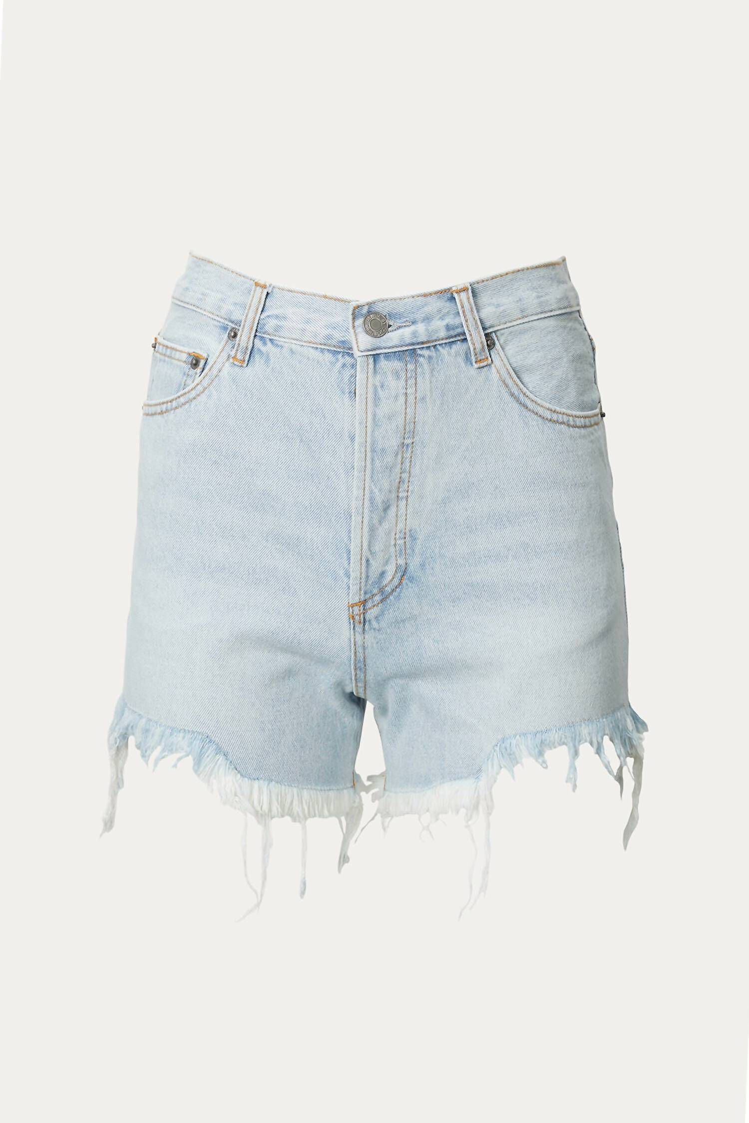 Distressed Frayed High-Rise Denim Shorts In Light Blue, Light Blue / Light Blue, hi-res image number 0