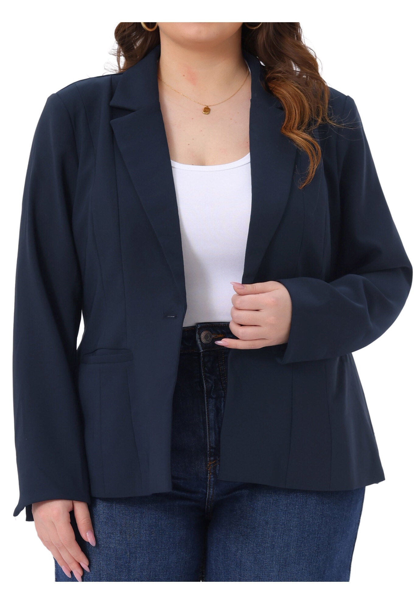 Business Casual Long Sleeve Lapel Pockets Jackets Blazer, Navy Blue / Navy, alternate image number 2