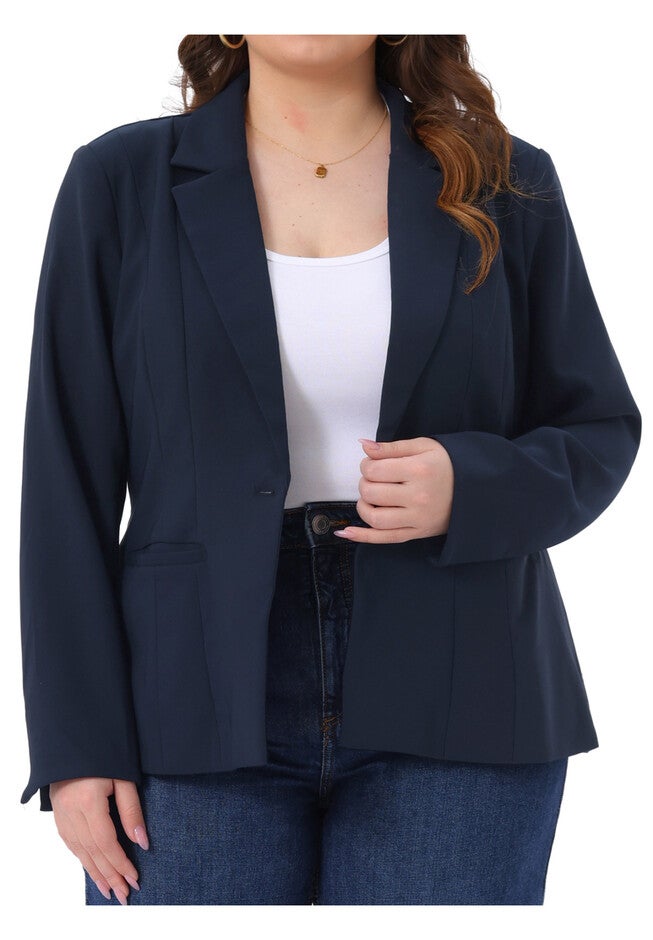 Business Casual Long Sleeve Lapel Pockets Jackets Blazer, Navy Blue / Navy, alternate image number 2