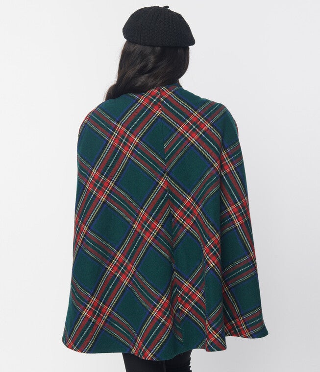 Smak Parlour Green Plaid Savile Row Cape Coat, Green / Forest Green, alternate image number null