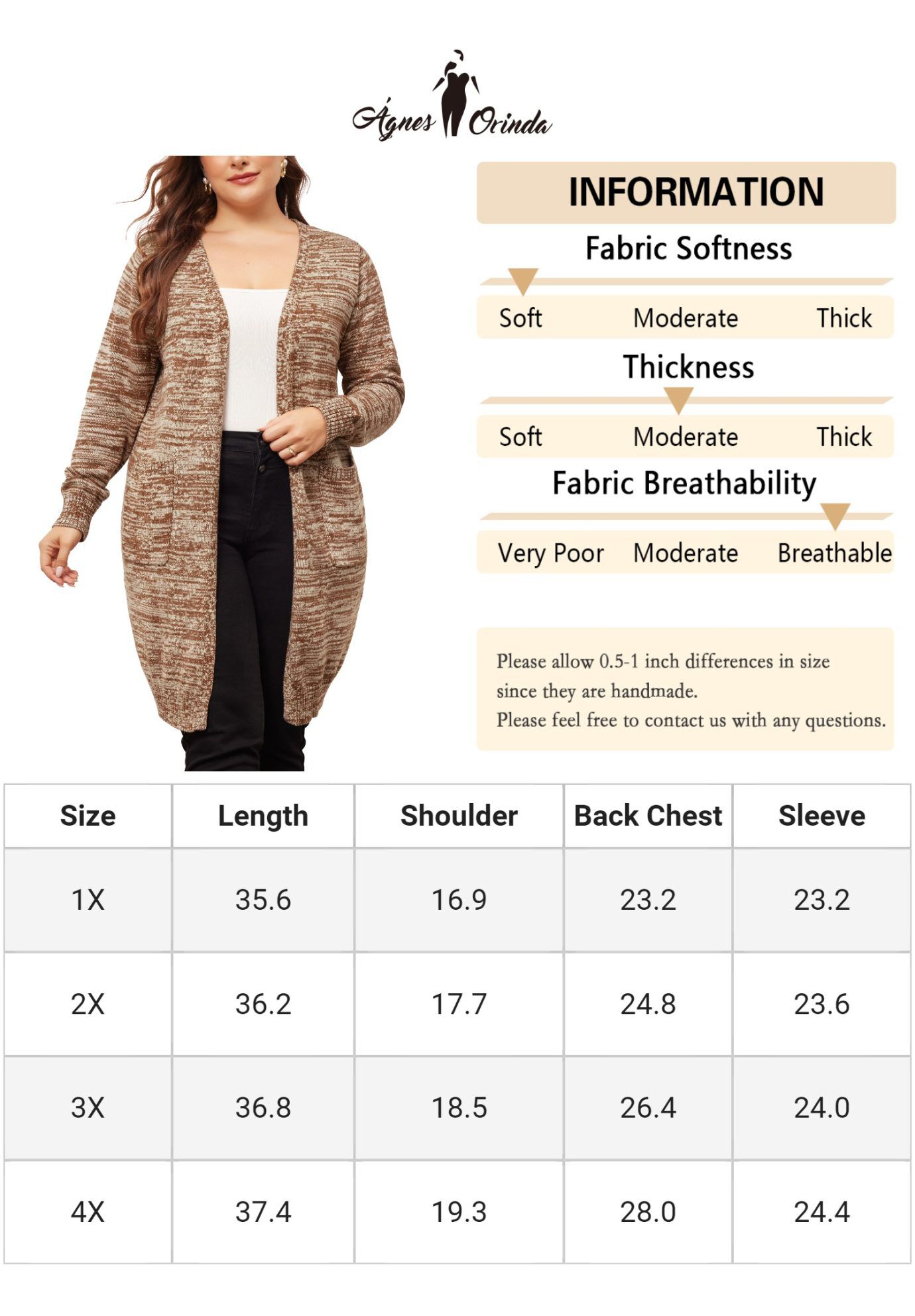CONTRAST COLOR OPEN FRONT POCKETS SWEATER CARDIGAN, Brown / Brown, alternate image number 4