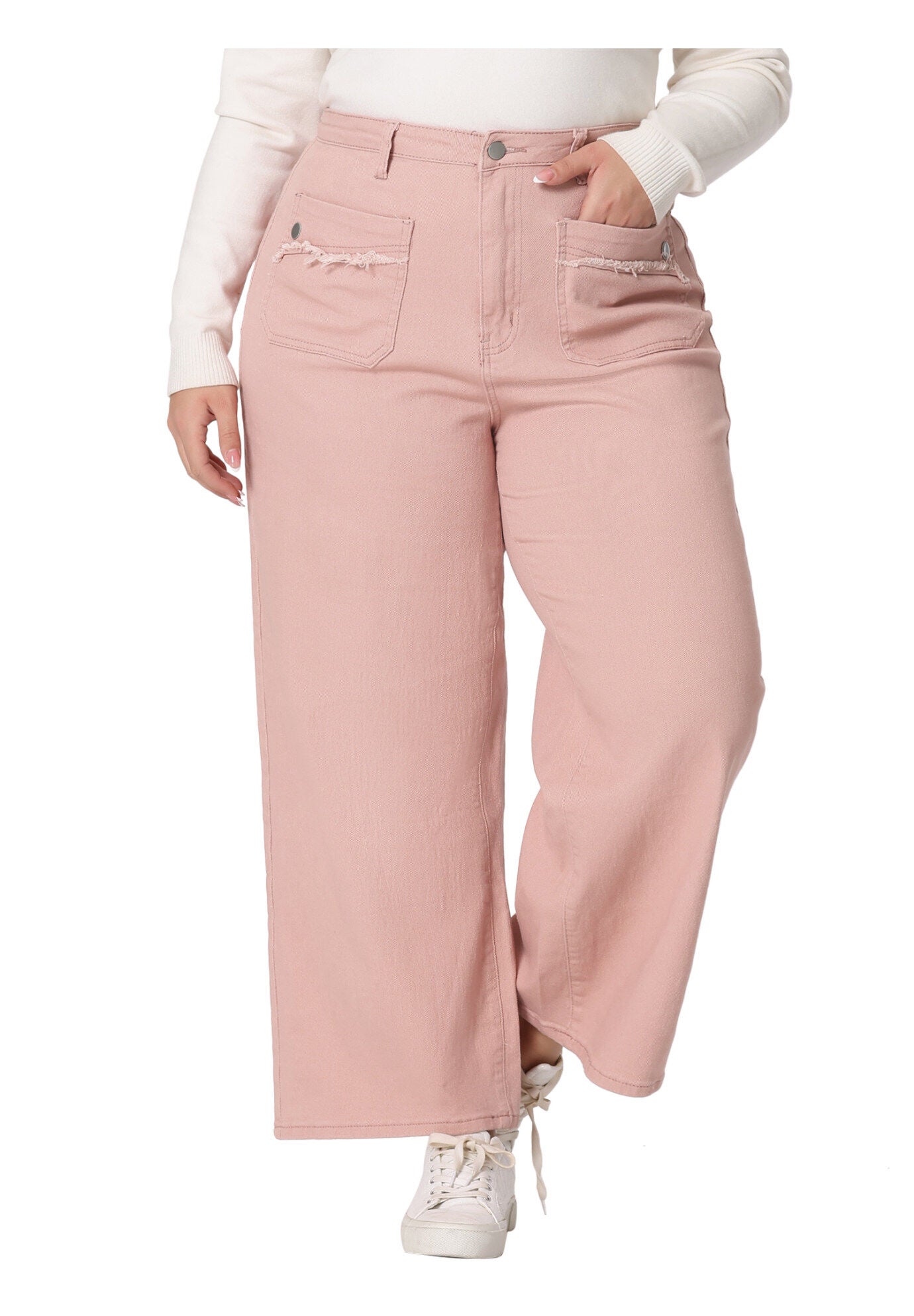 WIDE LEG WASHED STRETCHY PALAZZO PANTS DENIM JEANS, Pink / Pink, alternate image number 1