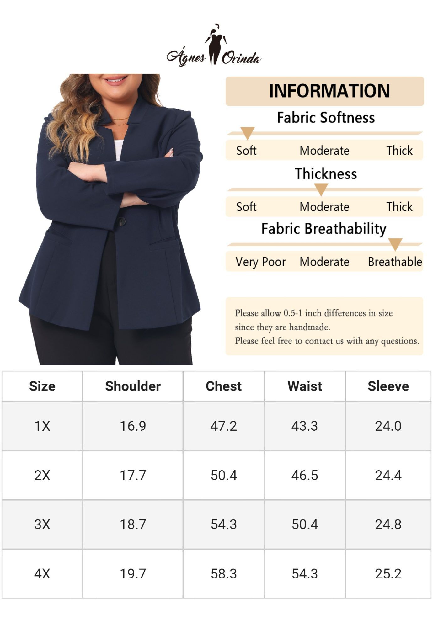 OFFICE WORK BUTTON LONG SLEEVE BLACK BLAZER, Navy Blue / Navy, alternate image number 4