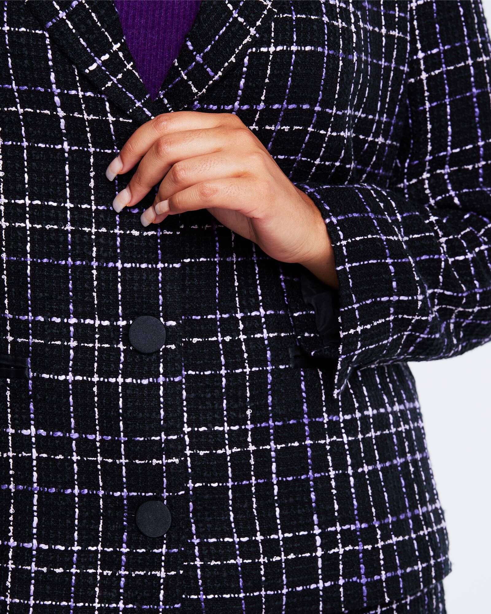Paris Black Purple Tweed Blazer Jacket, , alternate image number 9