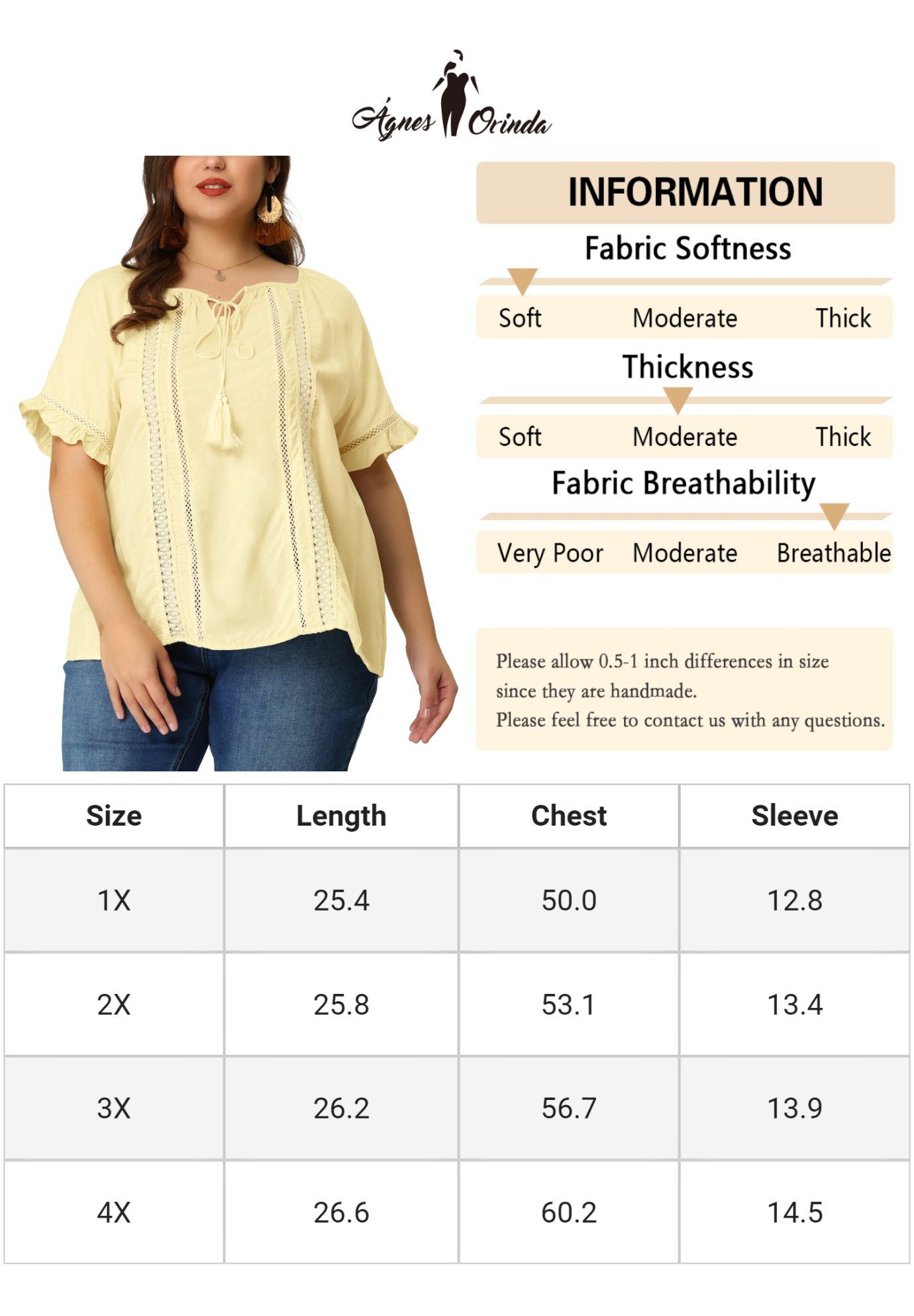 TIE NECK RUFFLE SHORT SLEEVE LACE CROCHET BLOUSE TOP, Yellow Cream / Cream, alternate image number 4