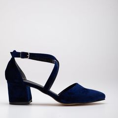 DOLLY - DARK BLUE VELVET BLOCK HEELS