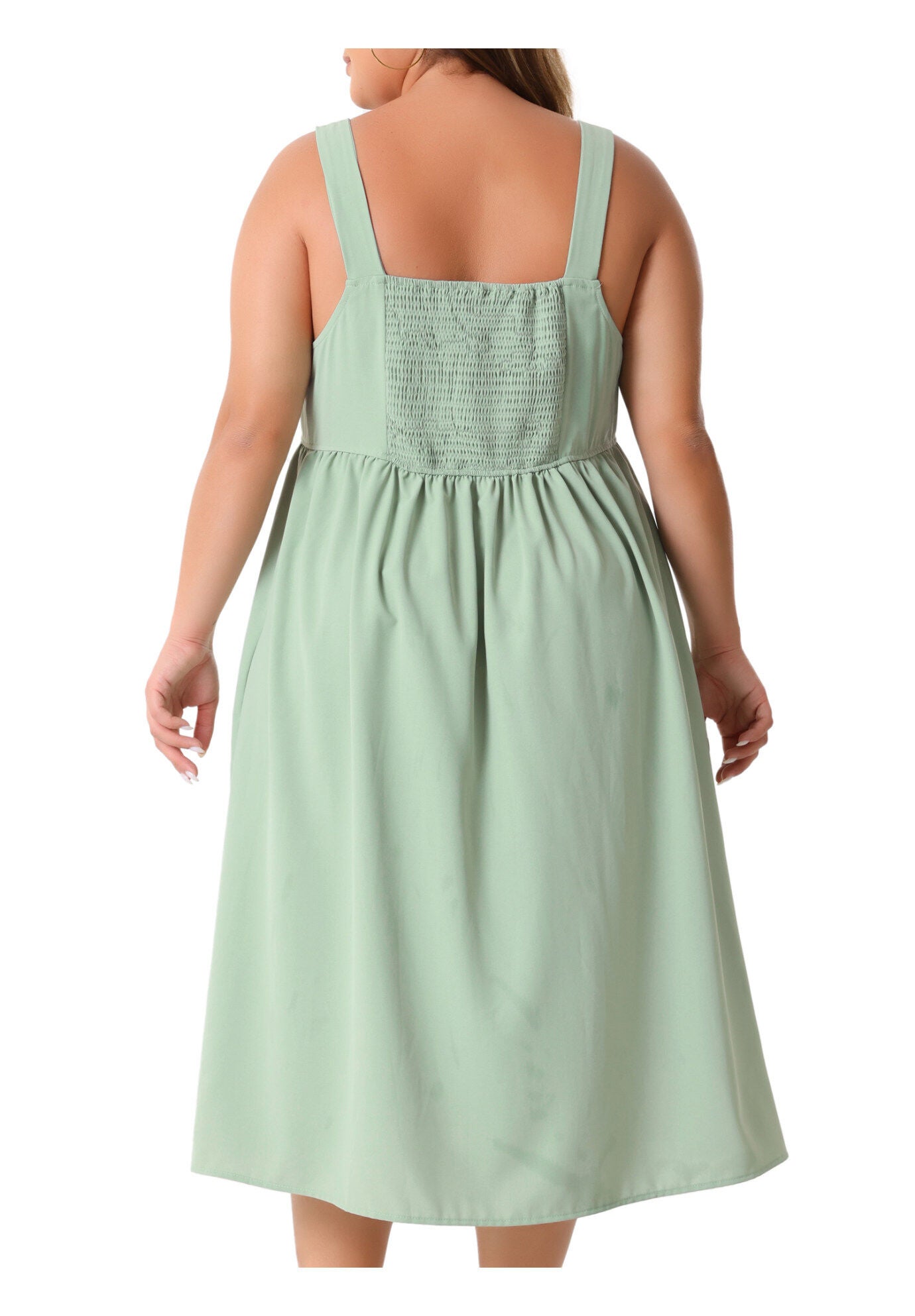 Bow Flowy Back Smocked Midi Cami Dress, Green / Mint, alternate image number 3