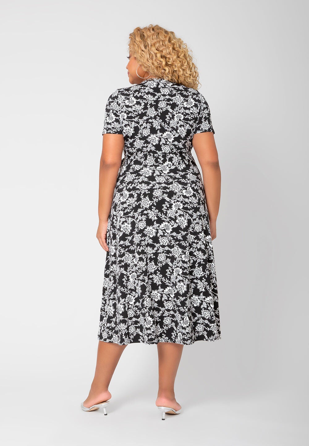 Monique V-Neck Midi Dress, White  Black / White, alternate image number 2