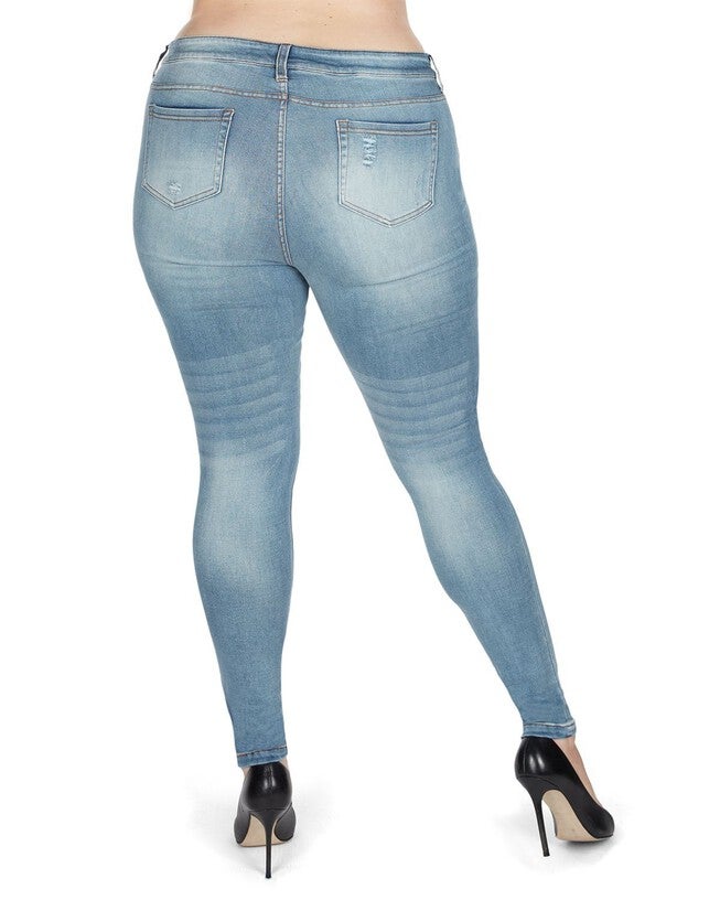 Distressed Bamboo Blend Denim Jeggings, , alternate image number null