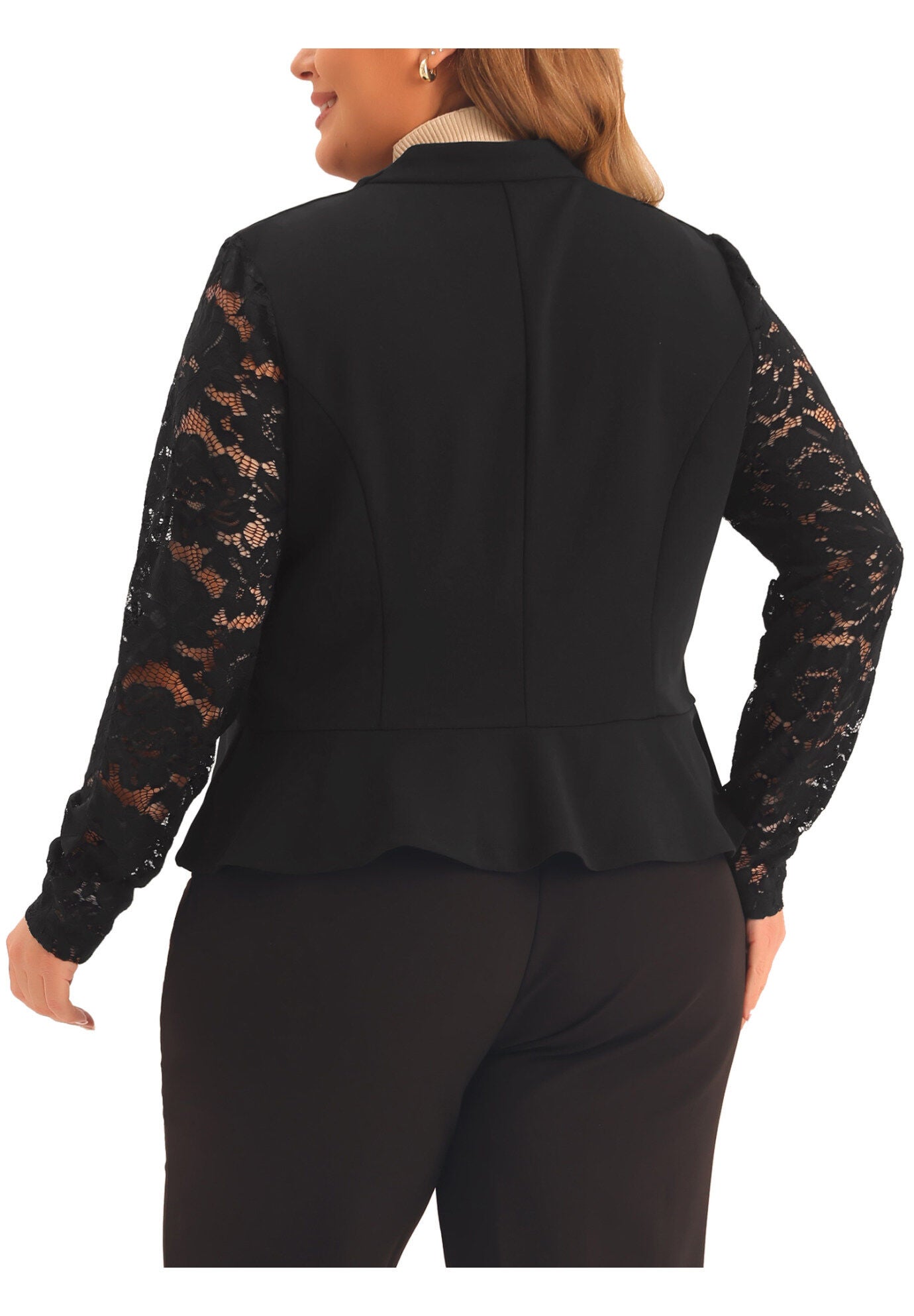 LACE OPEN FRONT CROPPED SHRUG BOLERO BLAZER, Black / Black, alternate image number 3