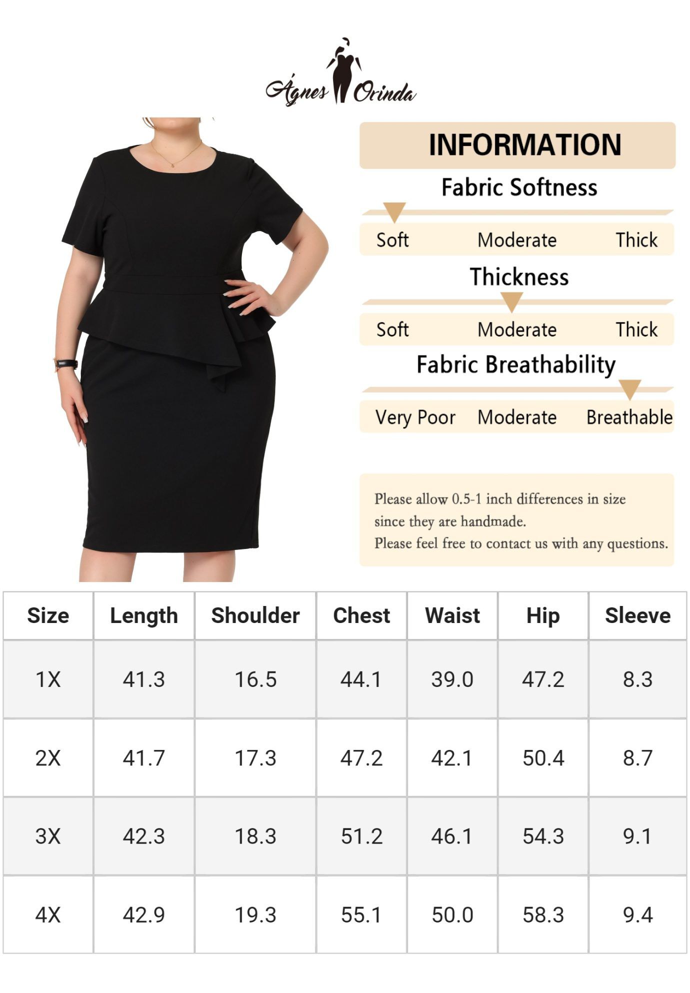 Short Sleeves Crew Neck Office Peplum Pencil Dress, Black / Black, alternate image number 4