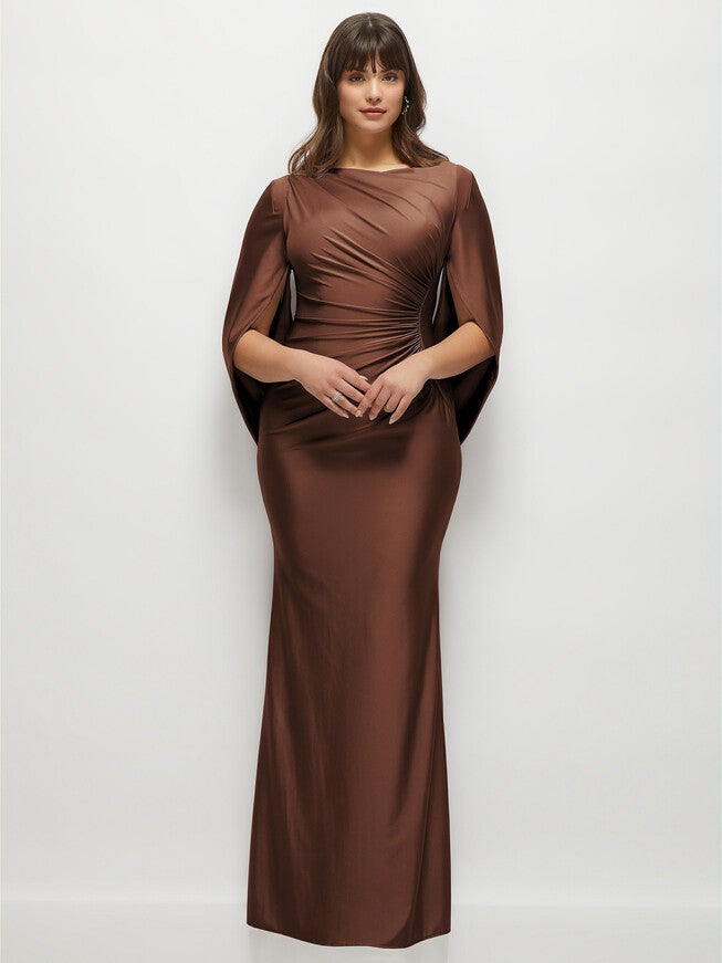 Draped Stretch Satin Maxi Dress with Built-in Capelet | Dia & Co Draped Stretch Satin Maxi Dress with Built-in Capelet | Dia & Co