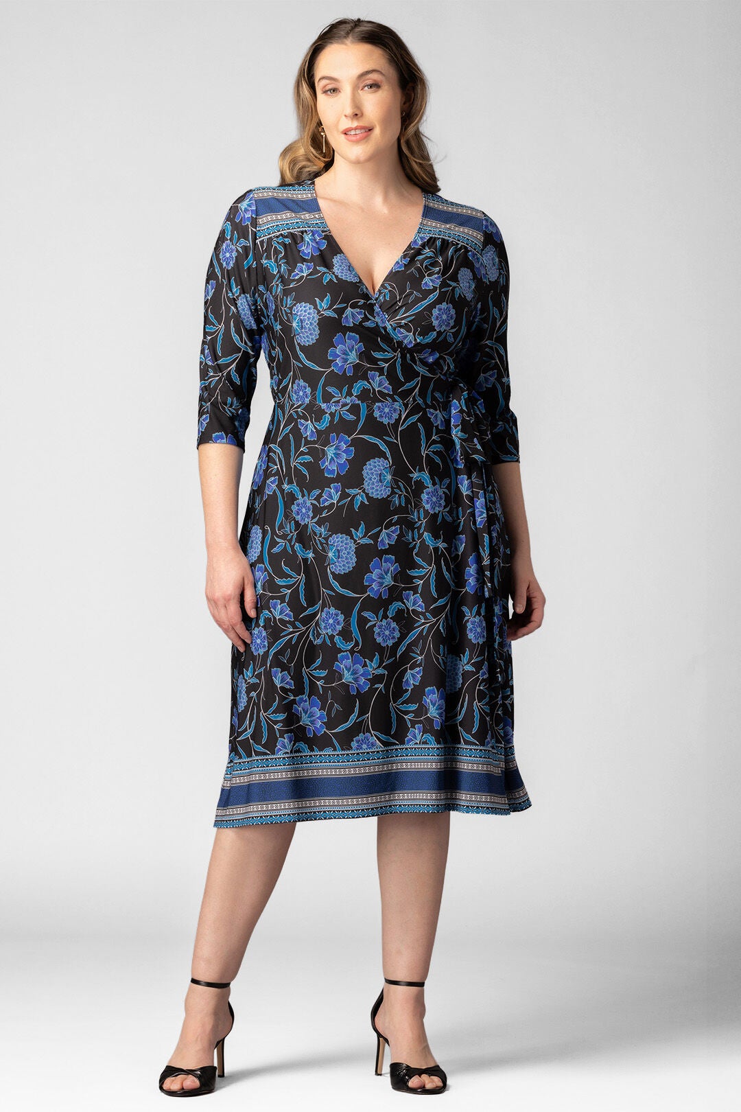 Beguiling Border Print Wrap Dress, Blue Border Print / Black, hi-res image number 0